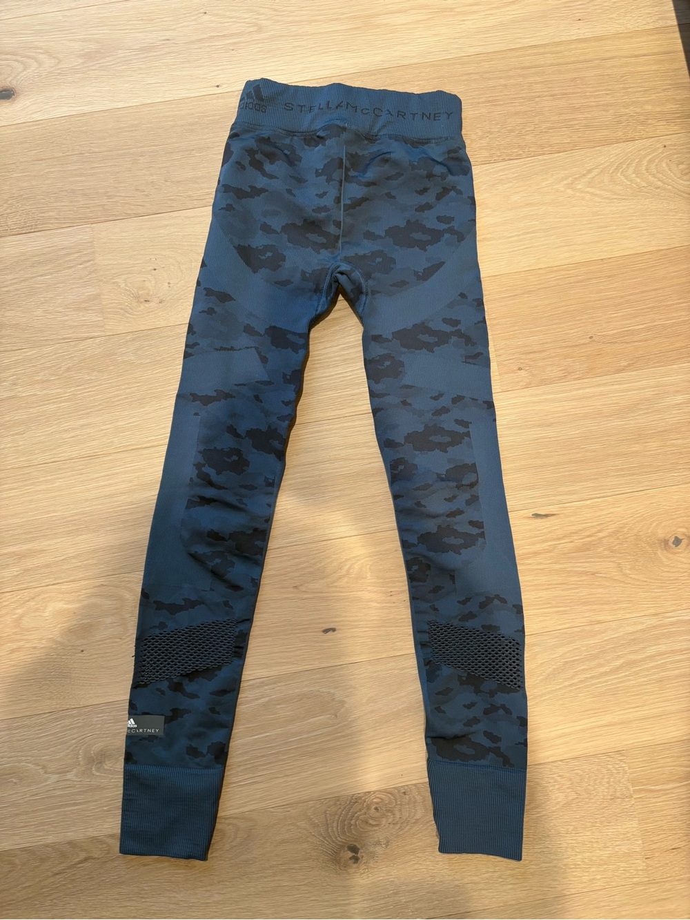 Adidas Stella McCartney Leggings Womens Size XSBlue Black Camo Print Mesh Cutout